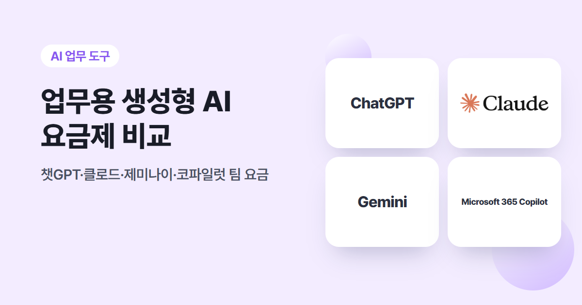 업무용 생성형 AI 요금제 비교: 챗GPT·클로드·제미나이·코파일럿 팀 요금
